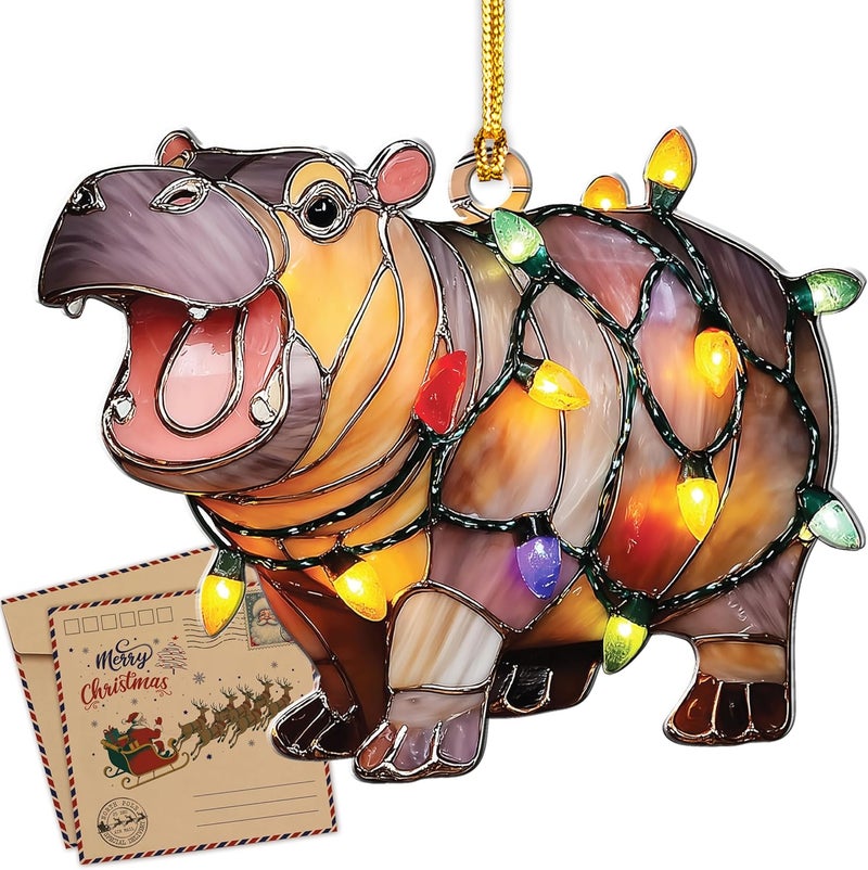 Hangwoous Hippo Christmas Ornament 2025, I Want A Hippopotamus for Christmas Ornament, 2025 Ornaments for Decoration, Animal Ornaments, Hippopotamus Gifts, Holiday Decor, Stocking Stuffer, White Elephant Gift - Image 1